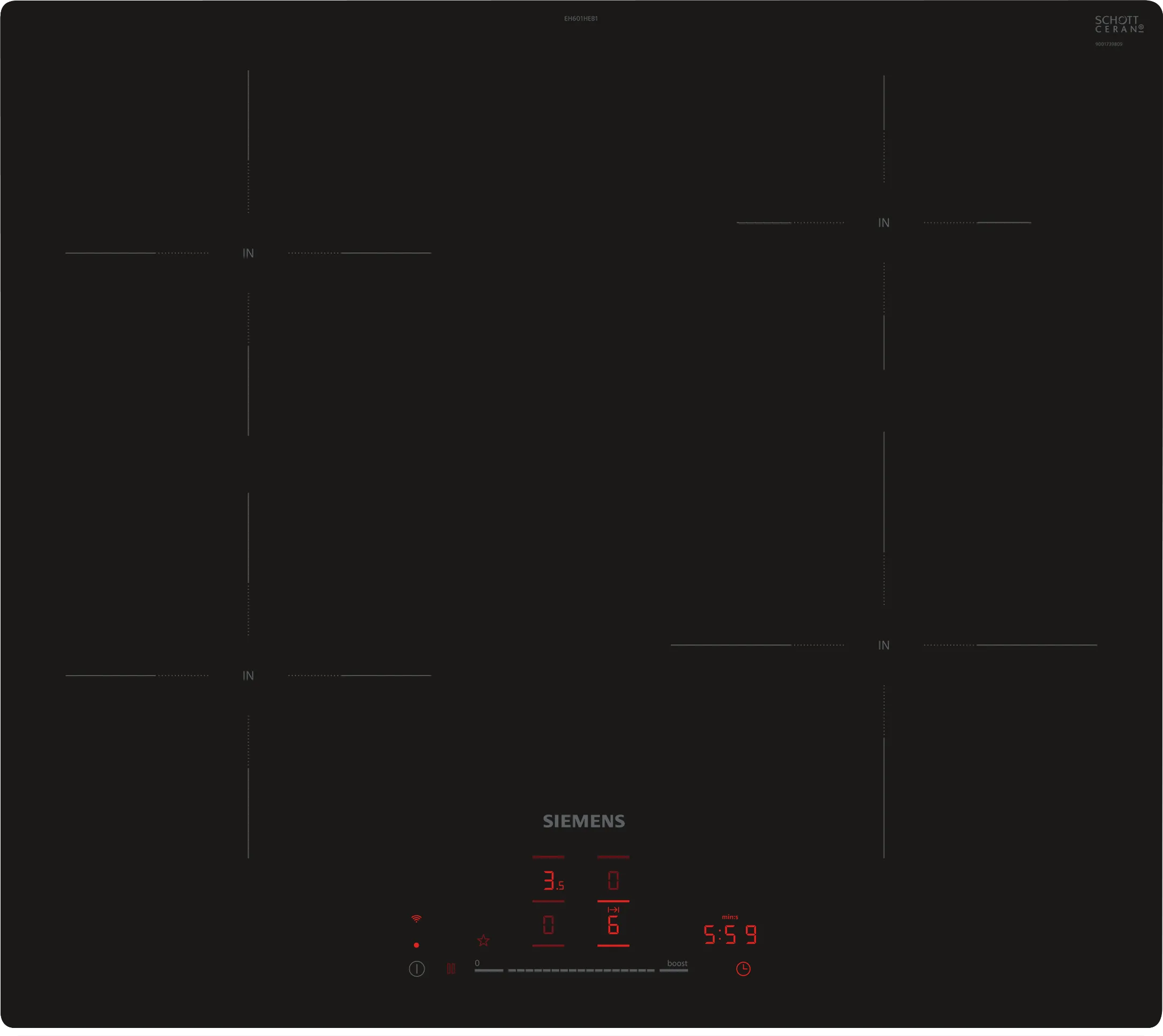  Siemens EH601HEB1E Induktionskochfeld  autark  flächenbündiger Einbau  WLAN  Standardbreite 60  Slider-Steuerung 