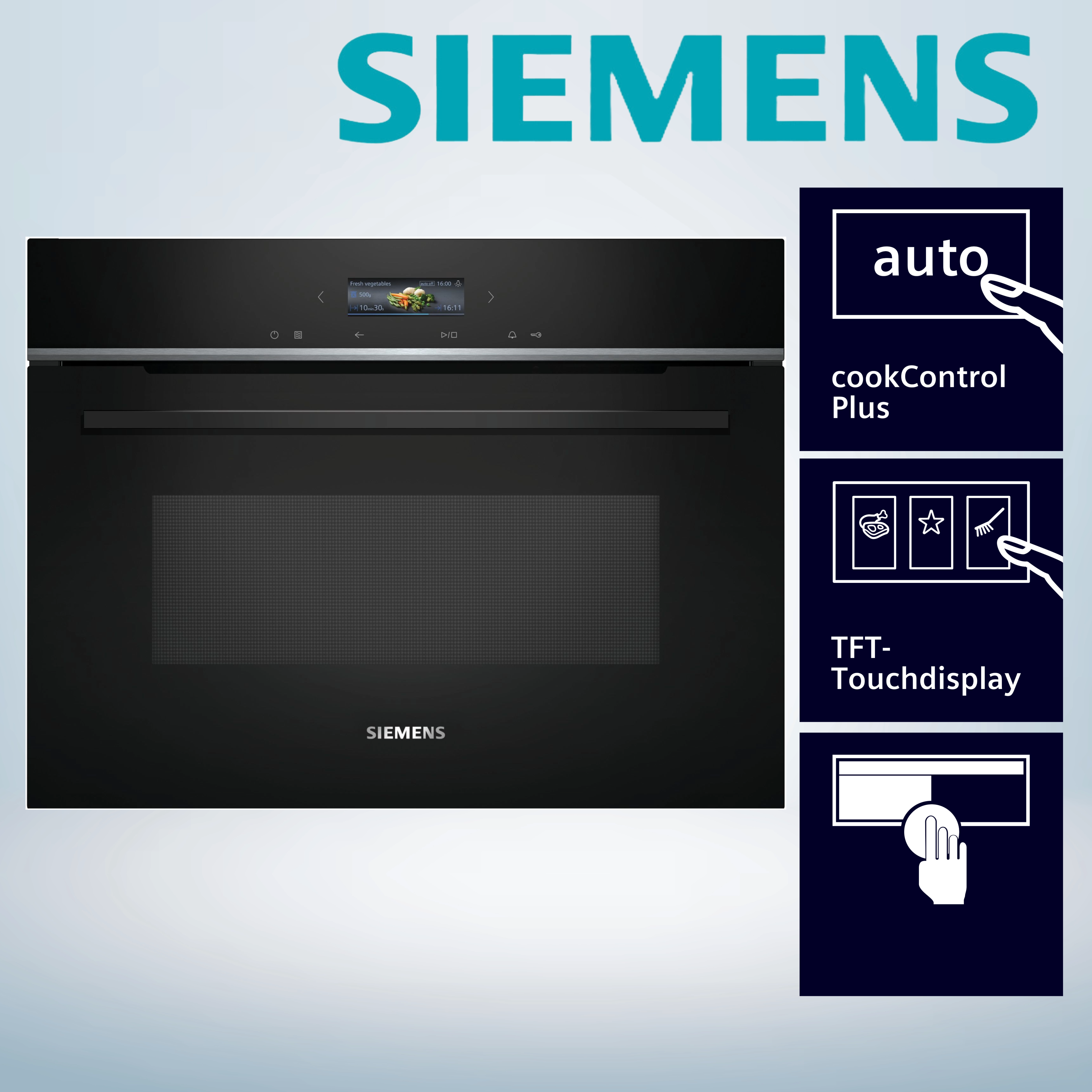 Siemens CE732GXB1 Einbau-Mikrowelle, 60 x 45 cm, Schwarz, cookControl10 - Automatikprogramme