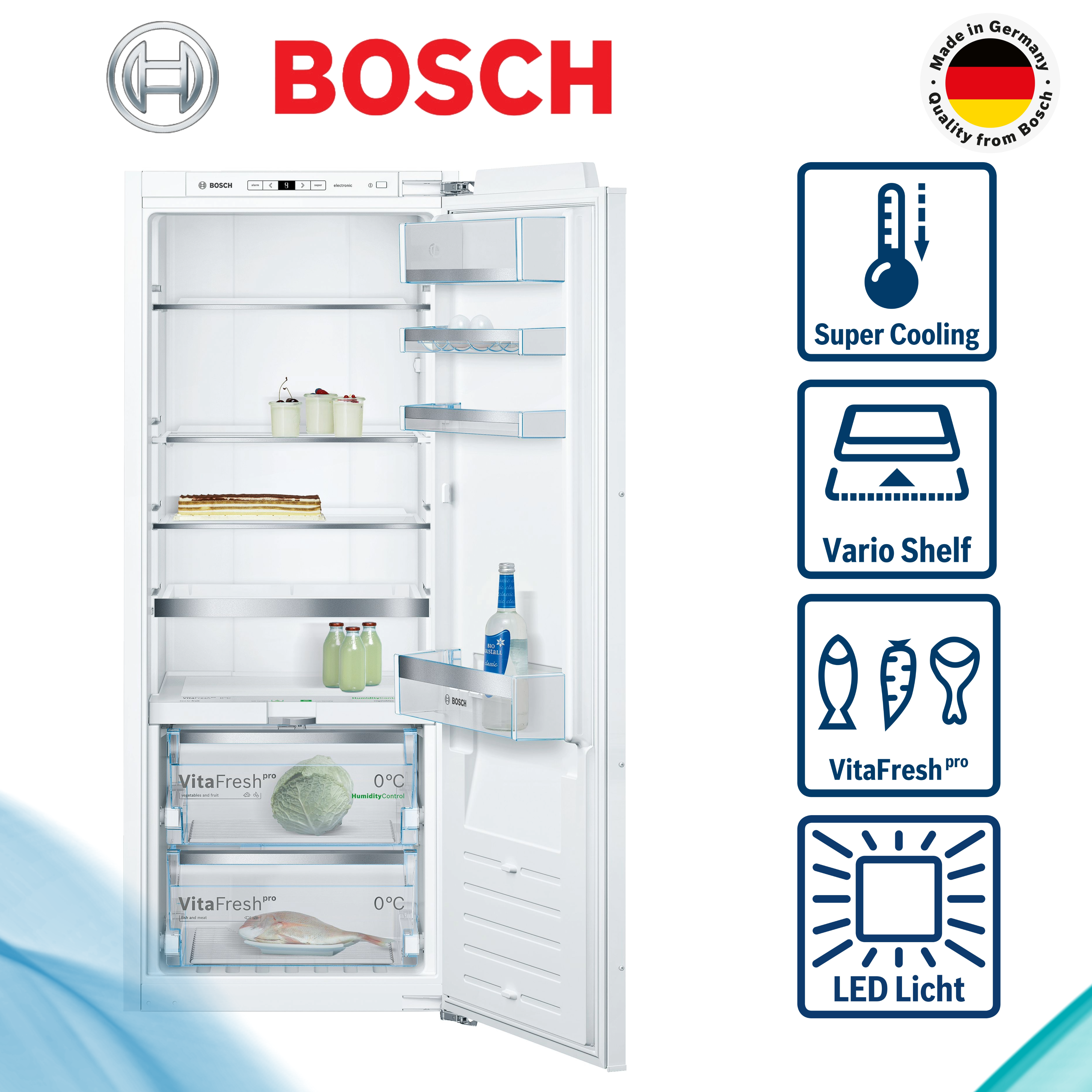 Bosch KIF51AFE0 Serie 8 Einbau-Kühlschrank 140 x 56 cm Flachscharnier