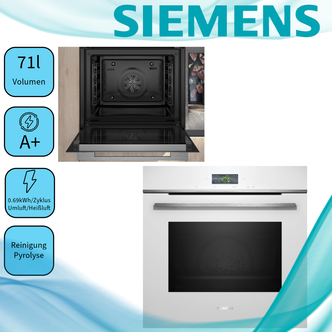 Siemens HB774G1W1 Elektrobackofen  71 Liter  Hydrolyse  WLAN-fähig  Heißluft  Grill  Pizzastufe 