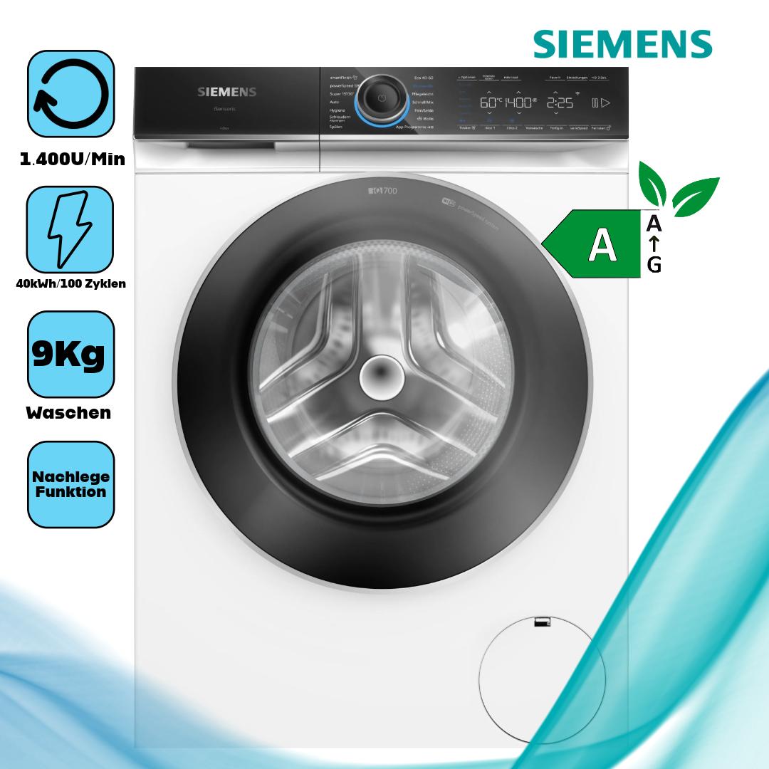 Siemens WG44B2A40 Waschmaschine  Frontlader  9 kg  1.400 U/Min  WLAN (Wi-Fi)