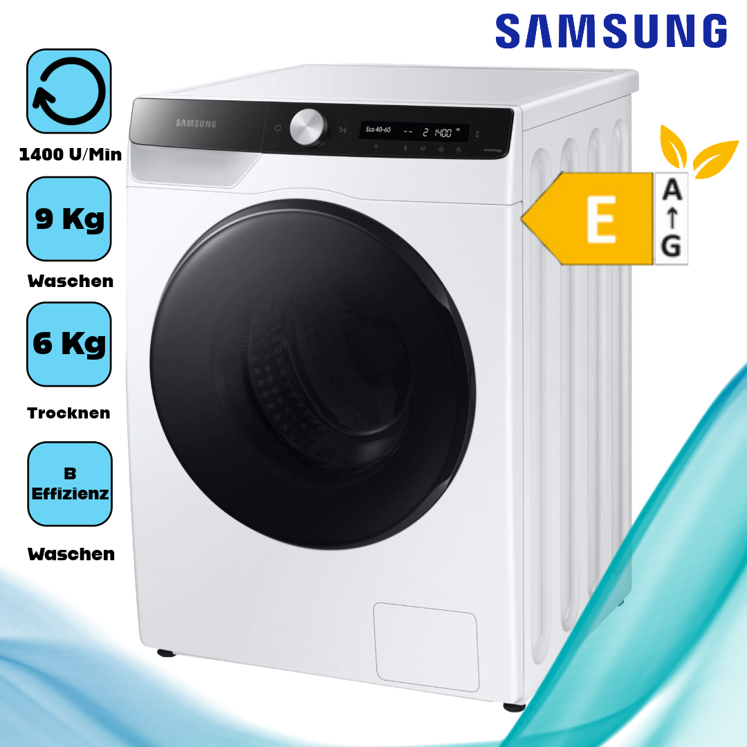 Samsung WD90T534ABE Waschtrockner, freistehend, 9 kg Waschen, 6 kg Trocknen, Inverter-Motor, Dampf-Funktion, große Haushalte