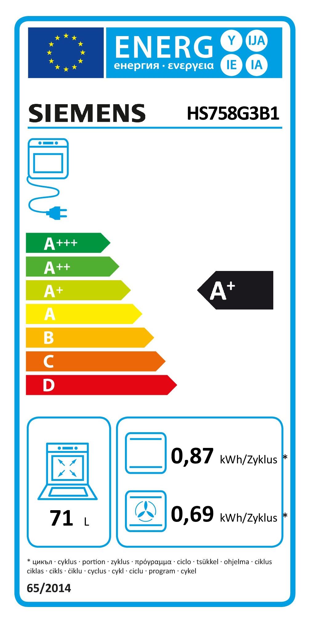  Siemens HS758G3B1 Einbaubackofen  71 Liter  Hydrolyse  WLAN-fähig 