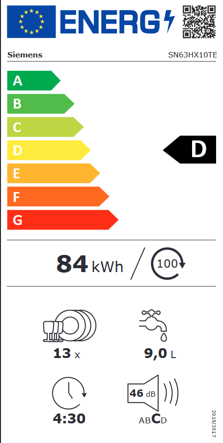 Siemens SN63HX10TE  Einbaugeschirrspüler  vollintegrierbar  Anzahl Maßgedecke 13 