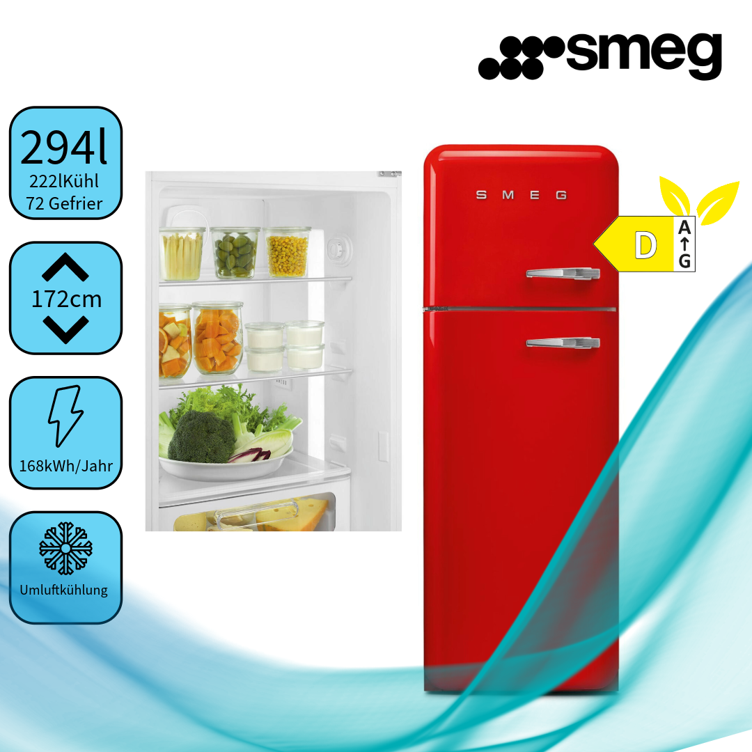 Smeg 50-iger Style Stand-Kühl-/Gefrierkombi L Rot FAB30LRD5