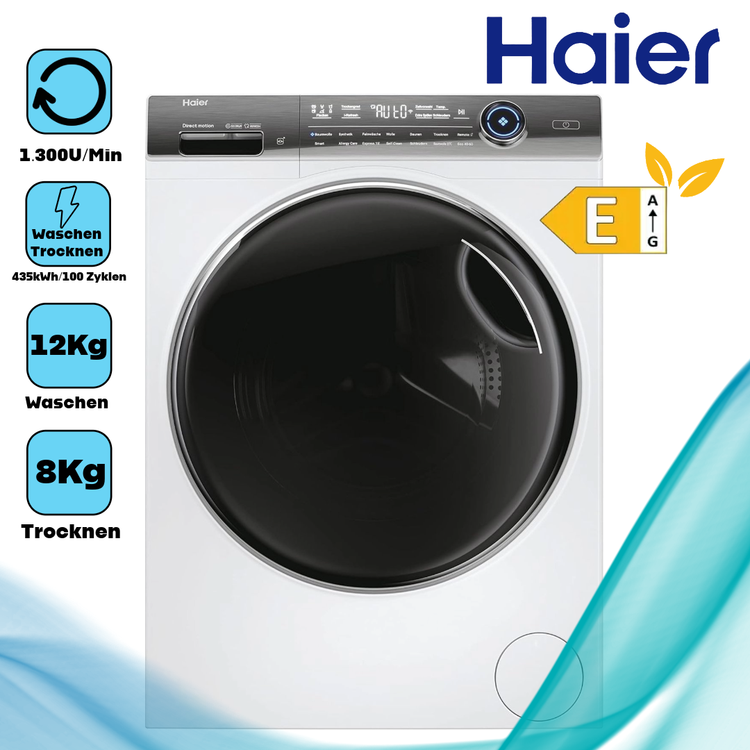 Haier HWD120-B14979U1  freistehender Waschtrockner  12 kg Waschen  8 kg Trocknen 