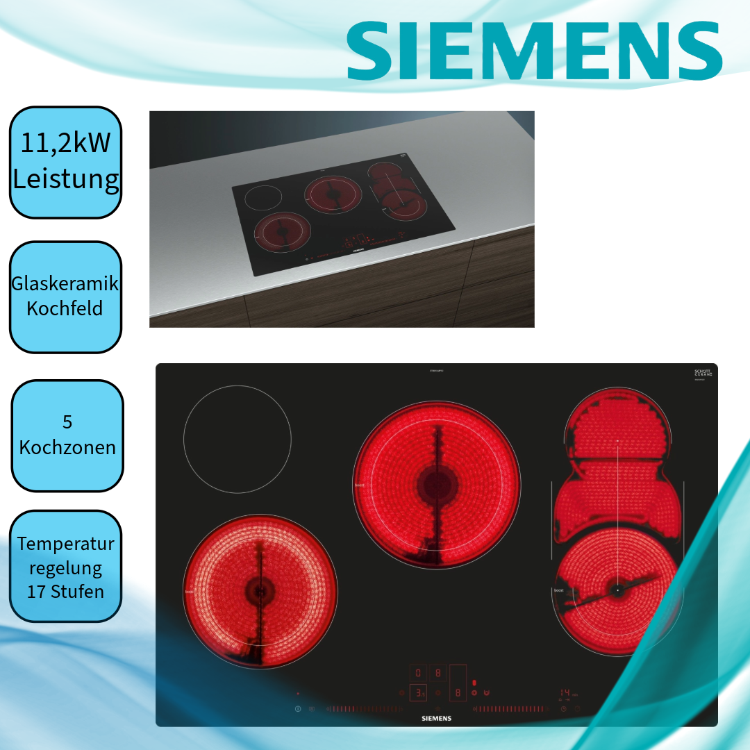Siemens ET801LMP1D Glaskeramikkochfeld  flächenbündiger Einbau  Standardbreite 80  Kindersicherung